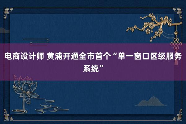 电商设计师 黄浦开通全市首个“单一窗口区级服务系统”