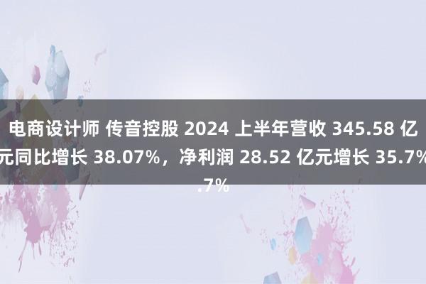 电商设计师 传音控股 2024 上半年营收 345.58 亿元同比增长 38.07%，净利润 28.52 亿元增长 35.7%